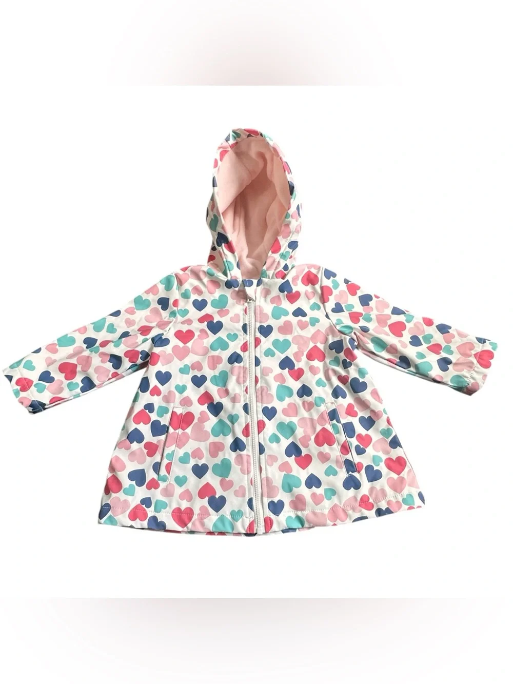 Little Me Girls 18M Heart Print Hooded Softshell Jacket Fleece Lined Pink Bow